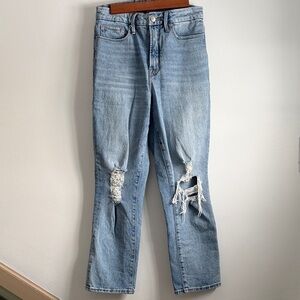 Good American Good Boy Distressed Light Blue Straight Jeans